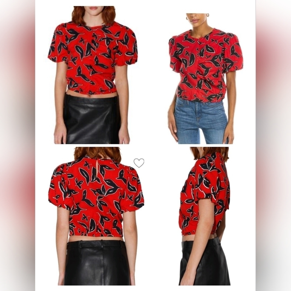 (1586) Walter Baker Fiona Print Short Sleeve Ruched Top Size Small - Picture 1 of 14